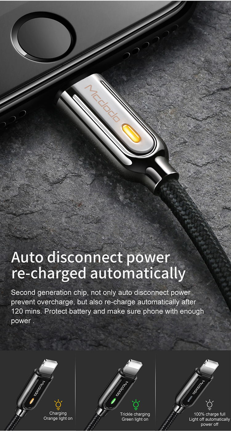 Mcdodo auto disconnect new products original USB data charger fast charging cable cables for iphone light-ning