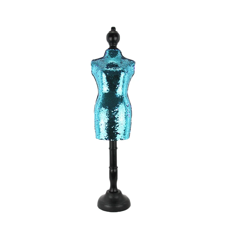 Blue sequins Fabric Mannequin Lady Jewelry Holder