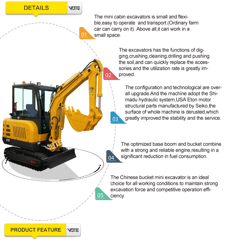 VTW-25 excavator 2.5 T Multifunction Hydraulic Diesel Small Crawler mini Excavators