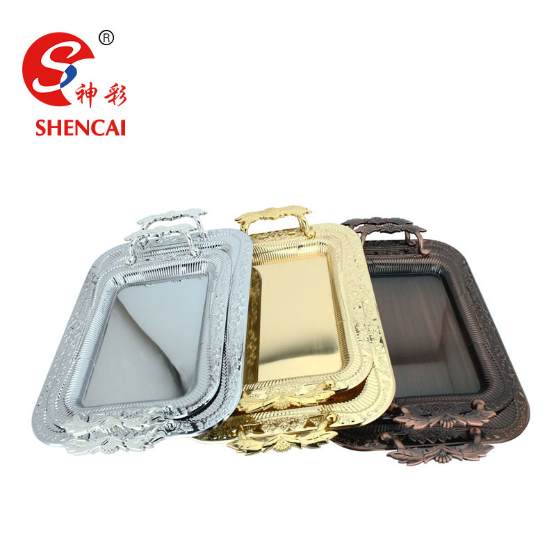 High Quality Copper Wedding Serving Dish Large Arabic Stainless Steel Serving Tray