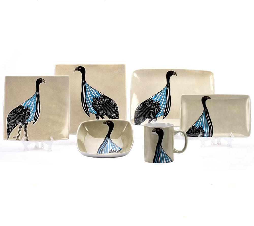 square tableware set bird printed ceramic mug dinnerware set