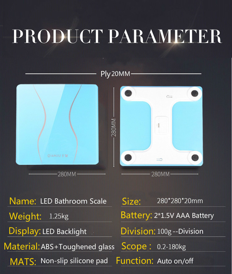 LED Bathroom Scale Digital 180Kg 396lb Body Weighing Scale