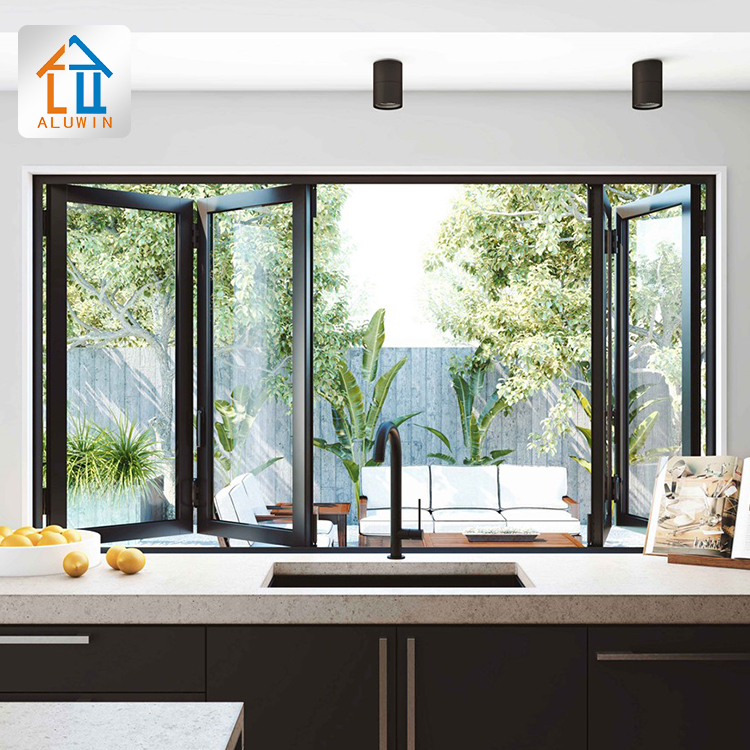 Bela moldura de alumínio barato ready made janela dobrável bi bi dobrar janelas e portas de alumínio padrão