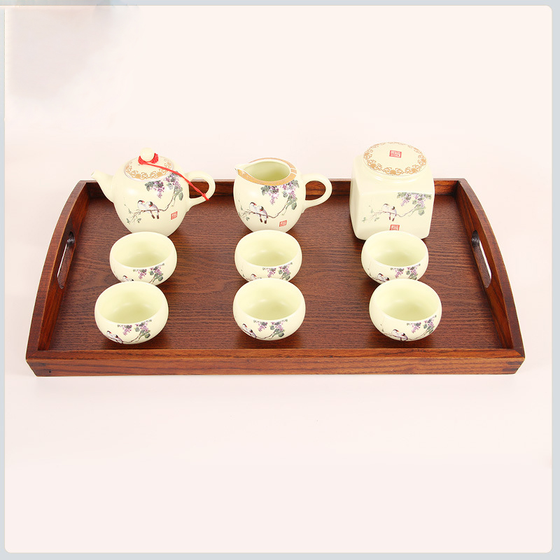 Custom Logo Rectangular Hotel Bamboo Service Tray Solid Wood Cup Tea Tray