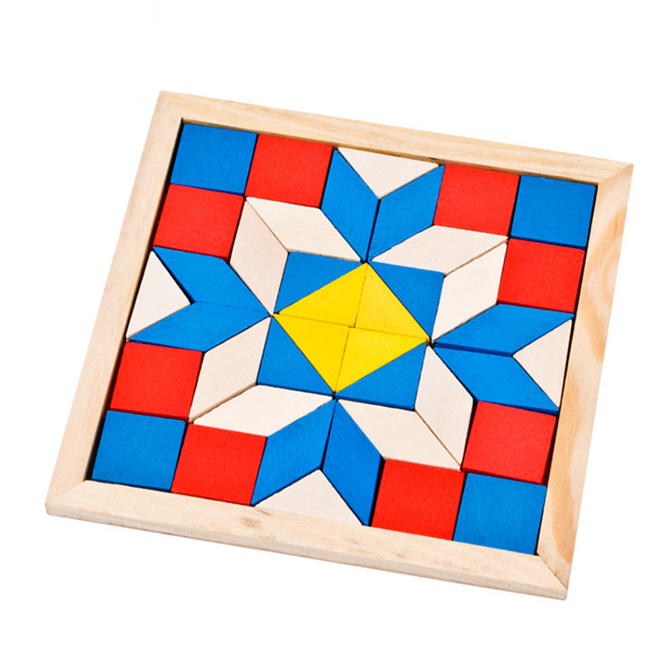 几何菱形 tangram 逻辑拼图木制玩具孩子们玩游戏木制拼图 iq 大脑