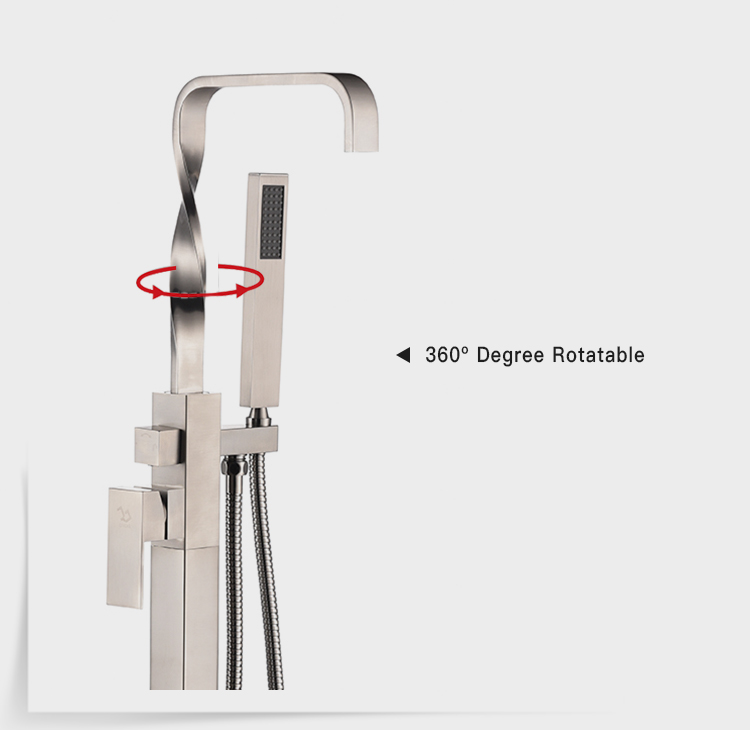 American style square single handle free standing shower bathtub faucet tub fille faucet,floor mount tub filler for showerroom