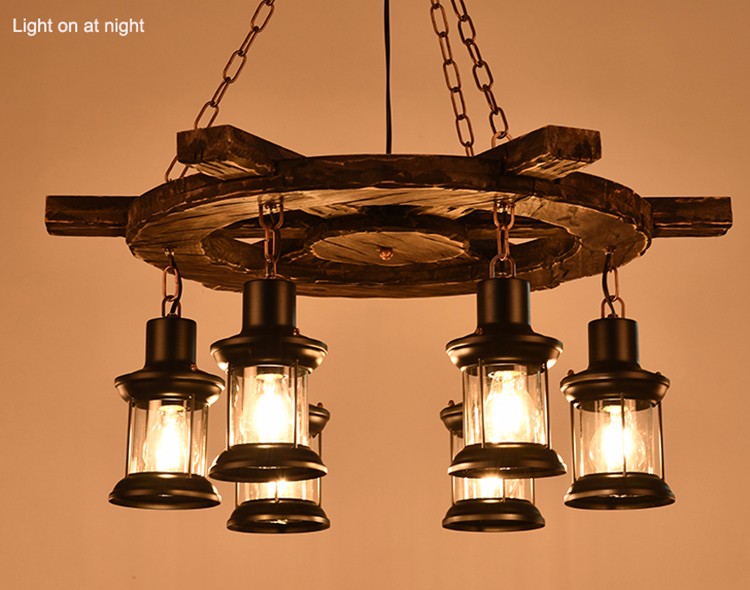 antique brass iron with rudder wooden large pendant lamps with transparent glass cover