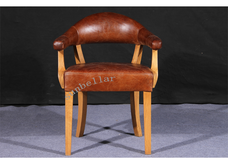 vintage tan distressed leather dining chair mid-century leather wood armchairs luxurious brown genuine leather wooden chair