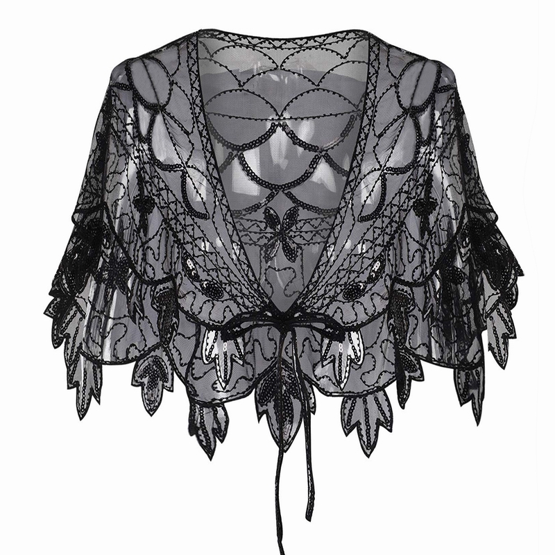 JONG-EE женские 1920s шаль в винтажном стиле, украшенные стразами; С бахромой накидка на свадьбу Вечернее платье с запахом