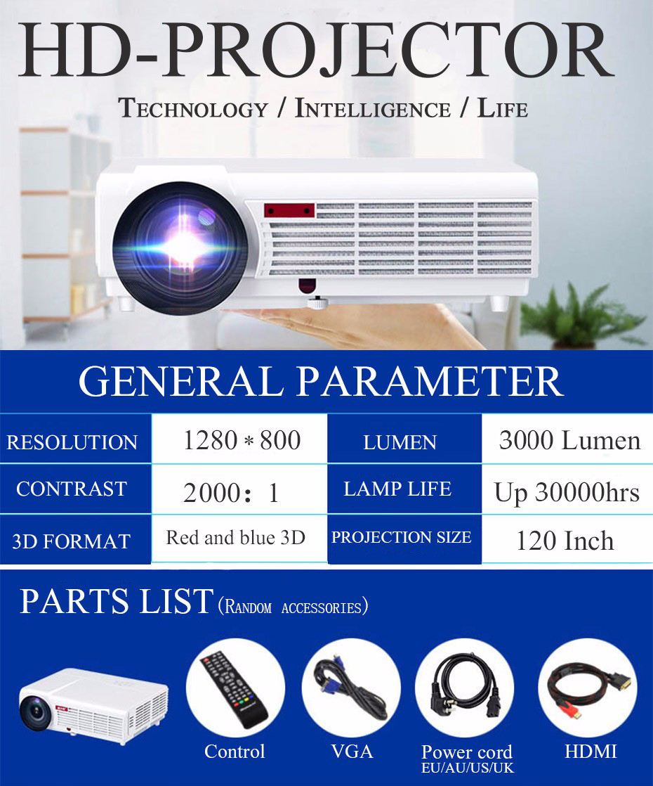 Owlenz LED96W LED Projector Android 4.4 Full HD 3D 3000 Lumens Home Cinema 1280x800 1080P LCD Digital Video Proyector TV Beamer