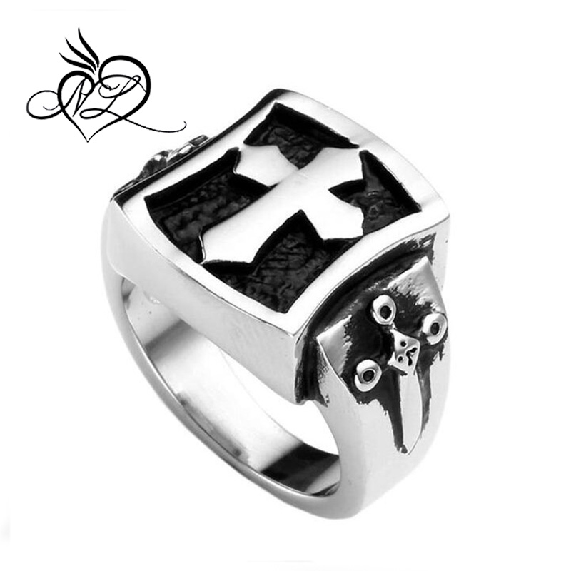 Stainless Steel Matte Finished Latin Cross Flat Band Ring