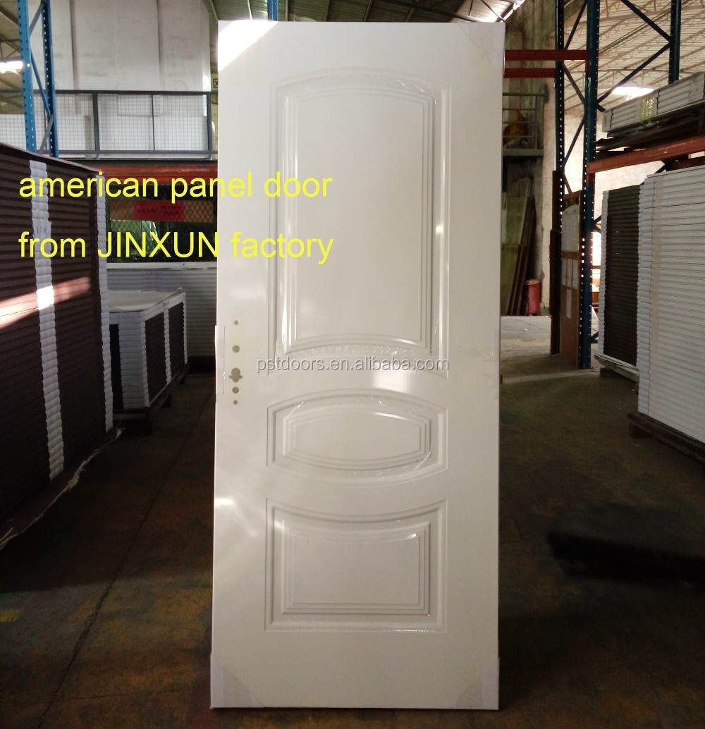 ลงสีพื้นสีขาวประตูเหล็กสำเร็จรูปพื้นผิวประตูแผ่นที่มีประตูวงกบ