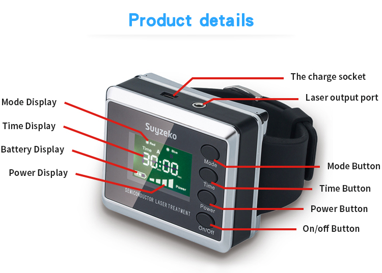 Elderly Health Care Physical Therapy Equipments Digital Wrist Cold Laser Therapy Watch for High Blood Pressure and Rhinitis