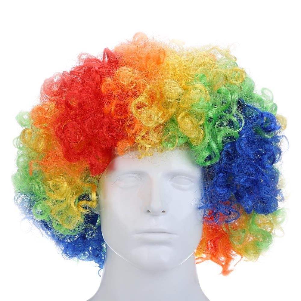 Red Mega Circus Clown Afro Wig Sequin Bow Ladies Womens Fancy Dress Accessory