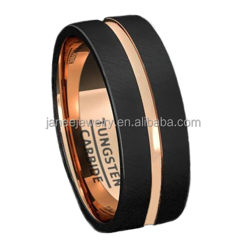 Wholesale 8mm Mess Brushed Black Rose Gold Plated Mens Tungsten Rings