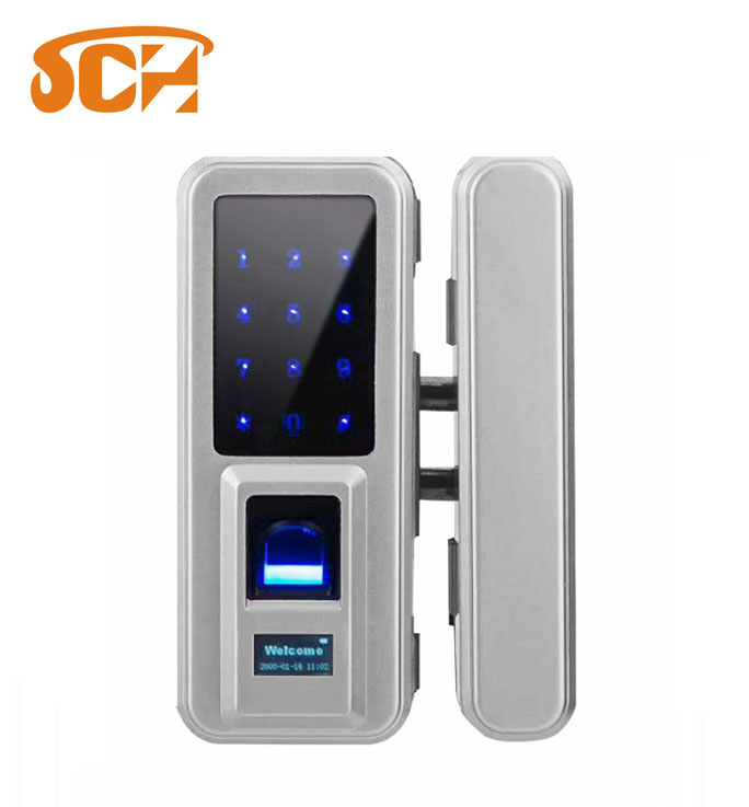 Digital Metal Electronic Double/Single Sliding Fingerprint Smart No Holes Door Lock for Glass Door