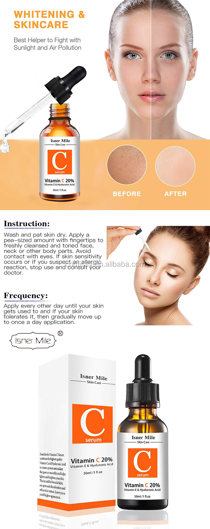 Powerful Vitamin C Serum Hyaluronic Acid Retinol VC Serum In stock Natural Ingredients Whitening for face OEM
