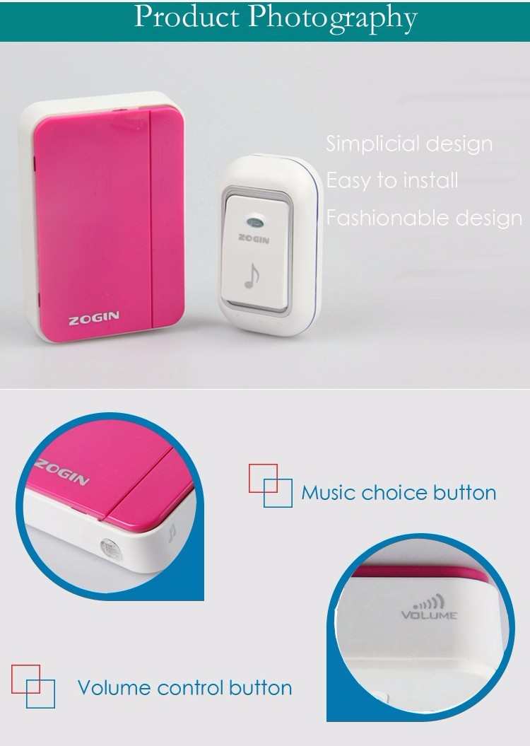 Oem\Odm No Radiation Battery Free Self Powered door bell wireless door bell