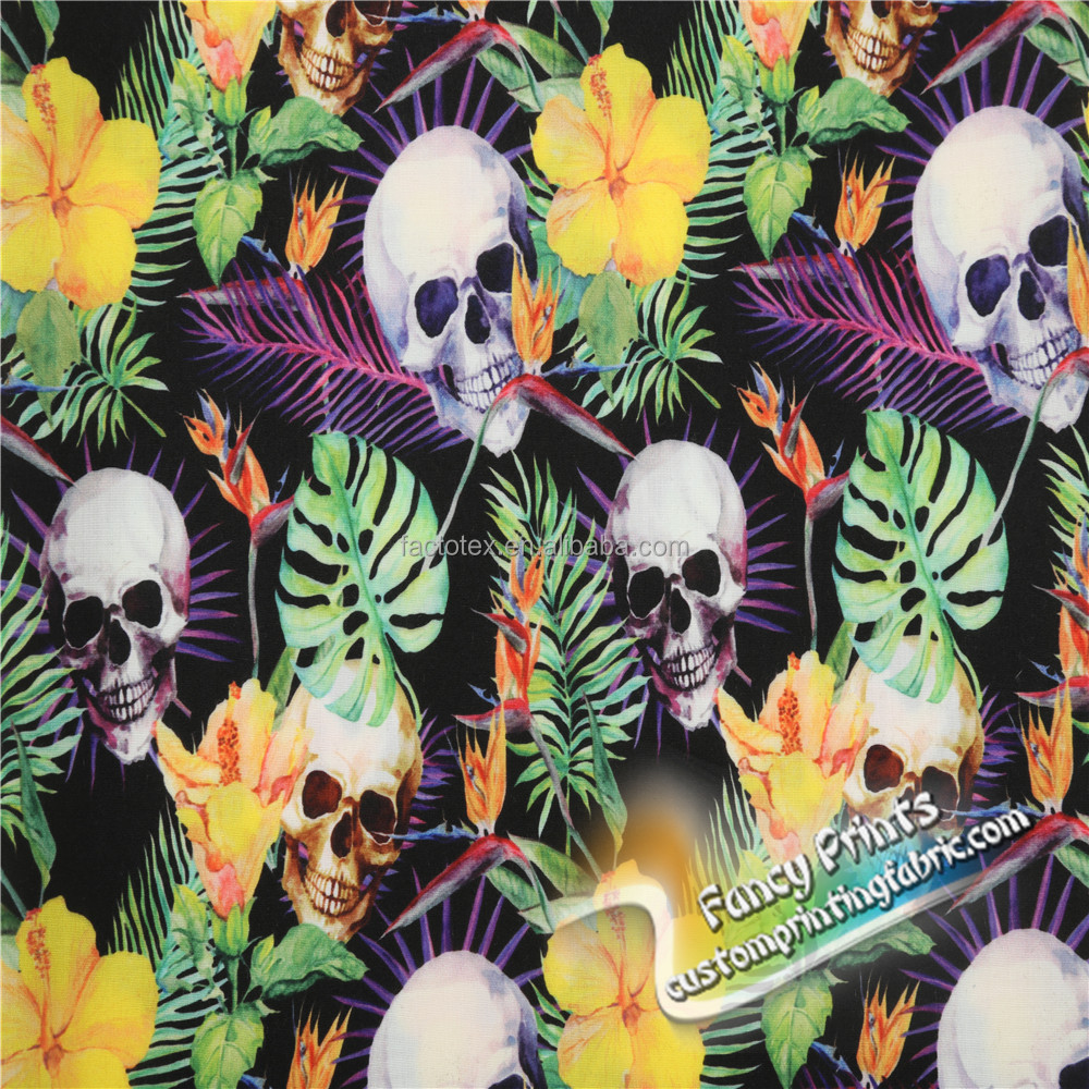 Luxury Digital Printed Cotton Jersey Fabric Material SKULLS /& FLOWERS