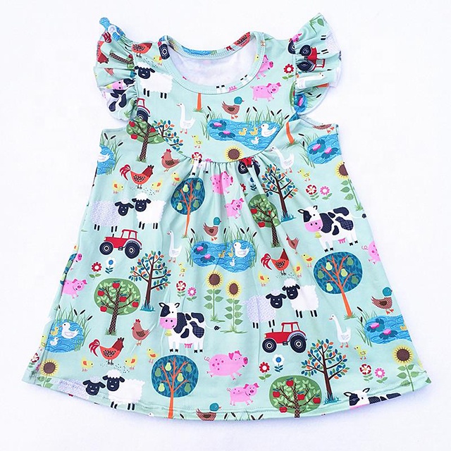 Roupas por atacado das crianças. crianças flutter sleeve Farm animal print pattern vestido