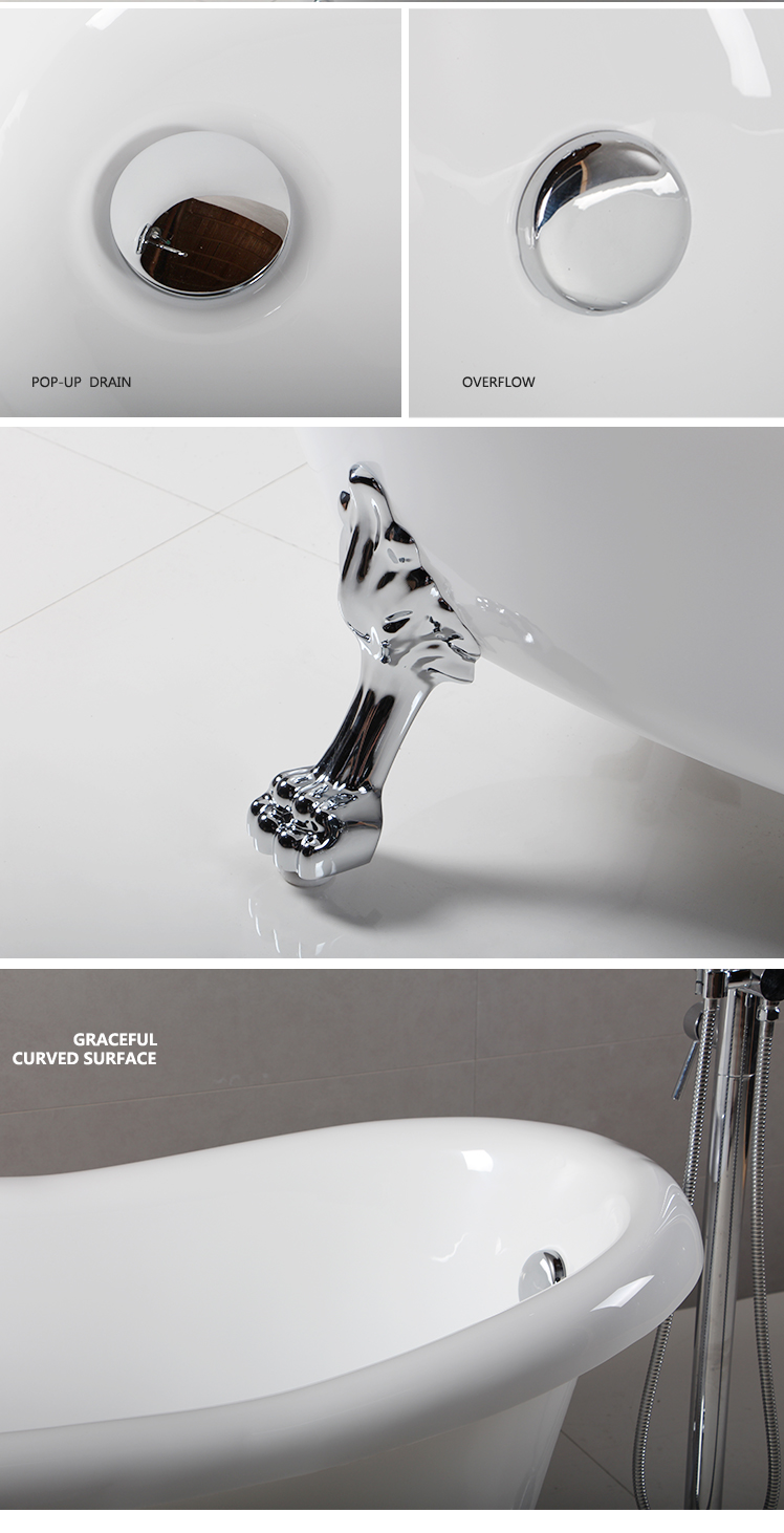 cupc/ce approved classical customized color acrylic clawfoot tub claw foot tub bathtubs