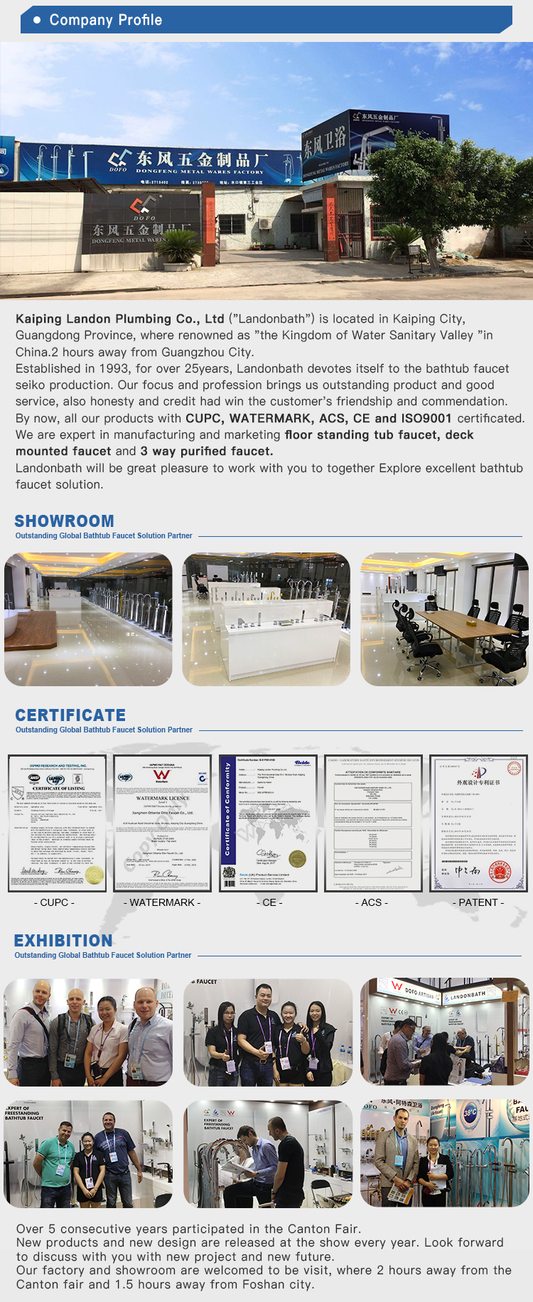 cUPC Watermark Brass Freestanding Bathtub Faucet With Diverter