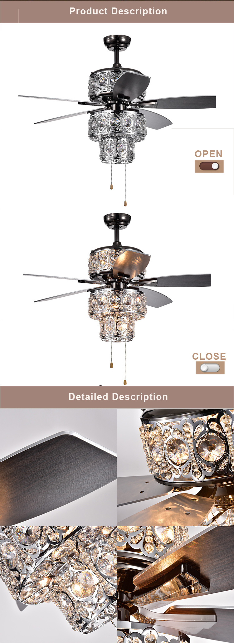 2021 Hot Sale Factory Direct customized design fancy ceiling fan Modern LED crystal Ceiling Fan Chandelier With Light