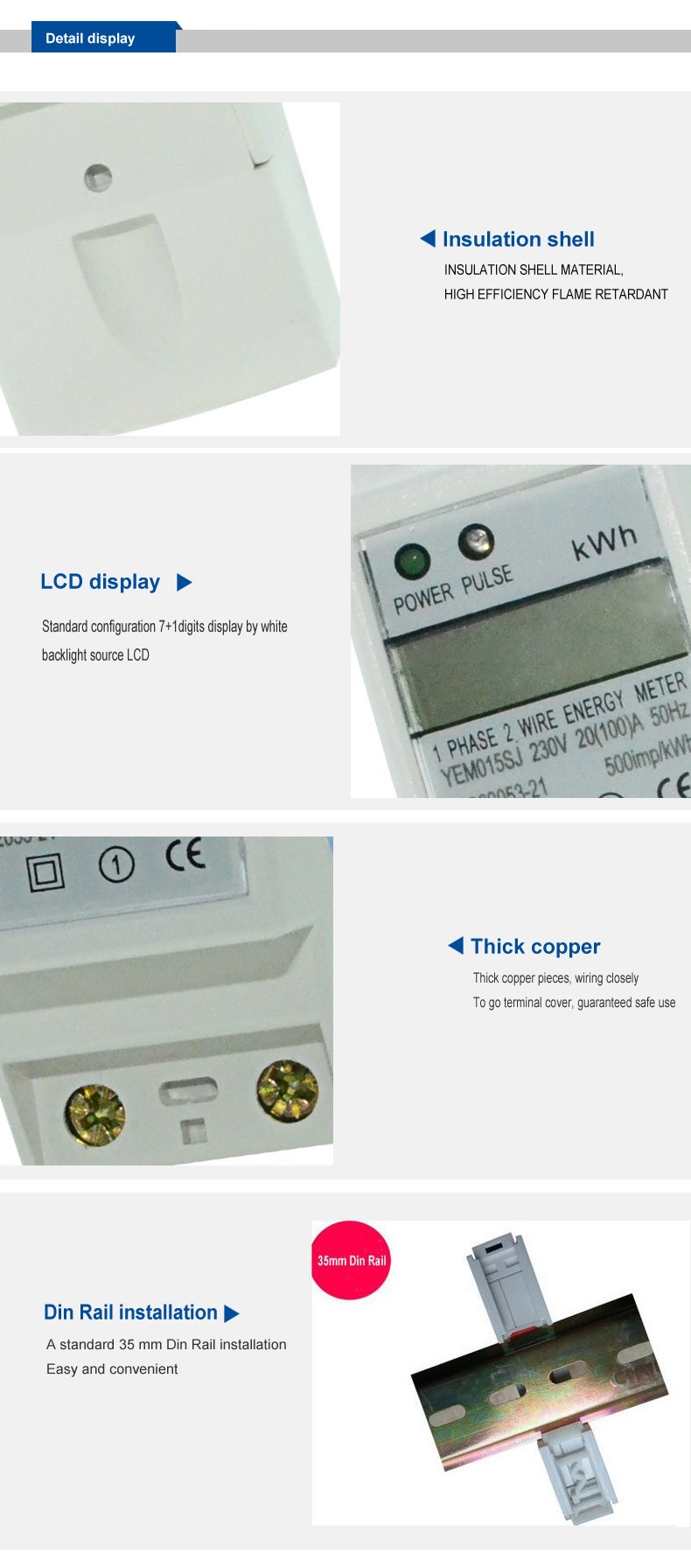 NEW TYPE single phase two wire din rail active electric energy meter with LCD display and pulse output
