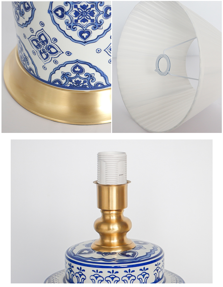 Jingdezhen blue and white full copper ceramic table lamp in living room and hotel for bedside cupboard