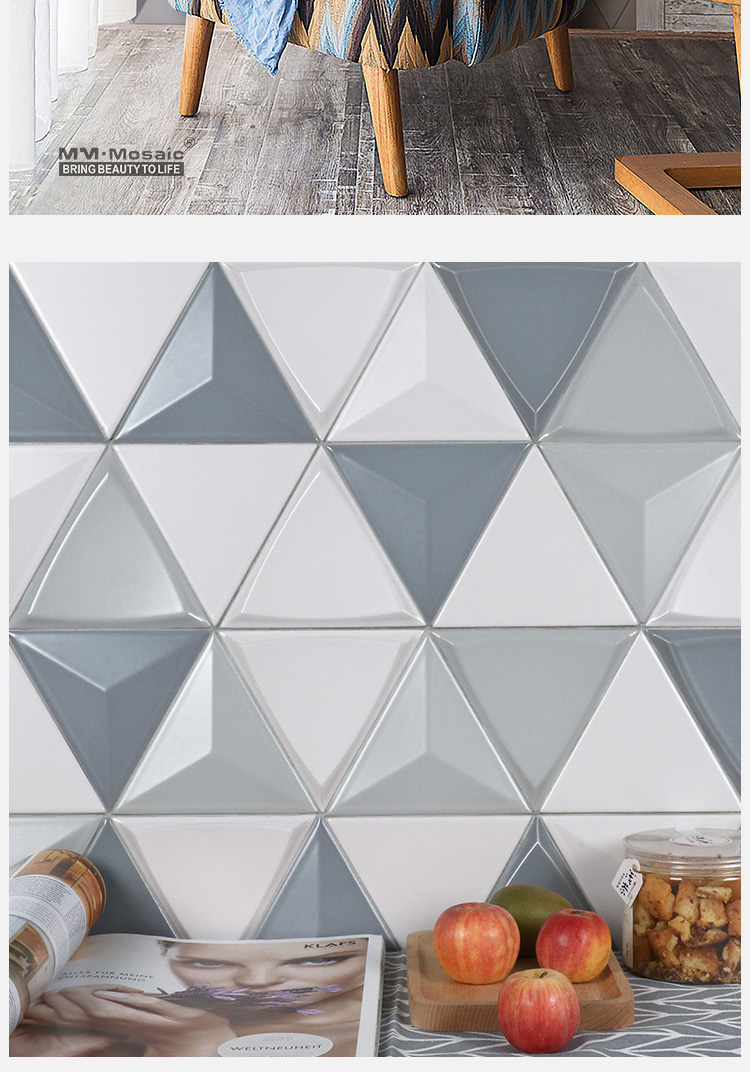 灰色大尺寸三角形凹面凸面 3d 特征墙浴室瓷砖卧室淋浴