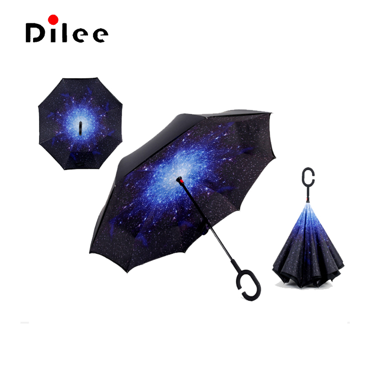 Reverse Umbrella Double Layer Inverted Umbrellas For Car Rain Outdoor With C-Shaped Handle Leaves Decoration Botanical Customized