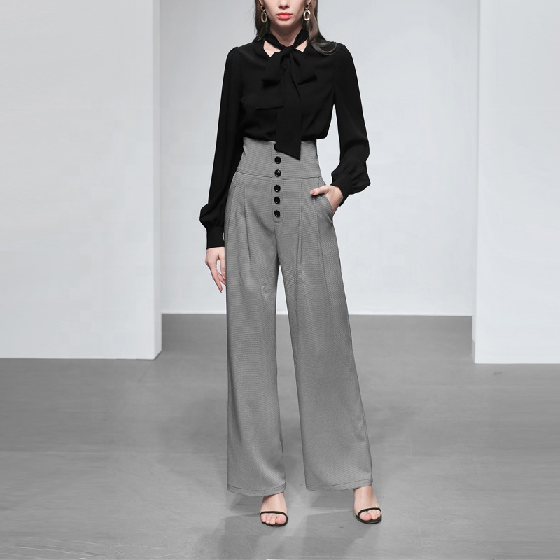 high waisted trousers with bow