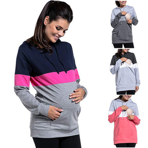 New Design patchwork Women's Casual pullover Maternity With Baby Kangaroo fashion Custom nursing Hoodie