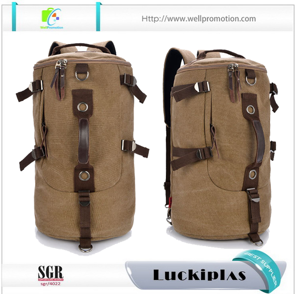 Durevoli borsoni da viaggio in tela vintage retrò, zaino da trekking rotondo a cilindro