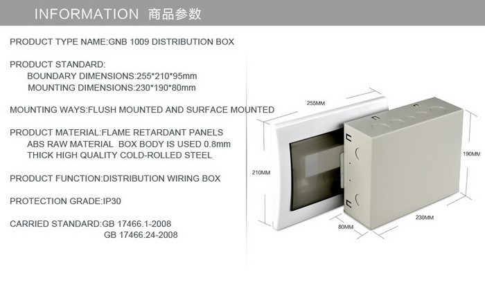 Mcb Distribution Box Equipment Electrical Power Distribution Panel Box Flush Mounted Non-transparent Low Voltage IP 30 GNB 1009