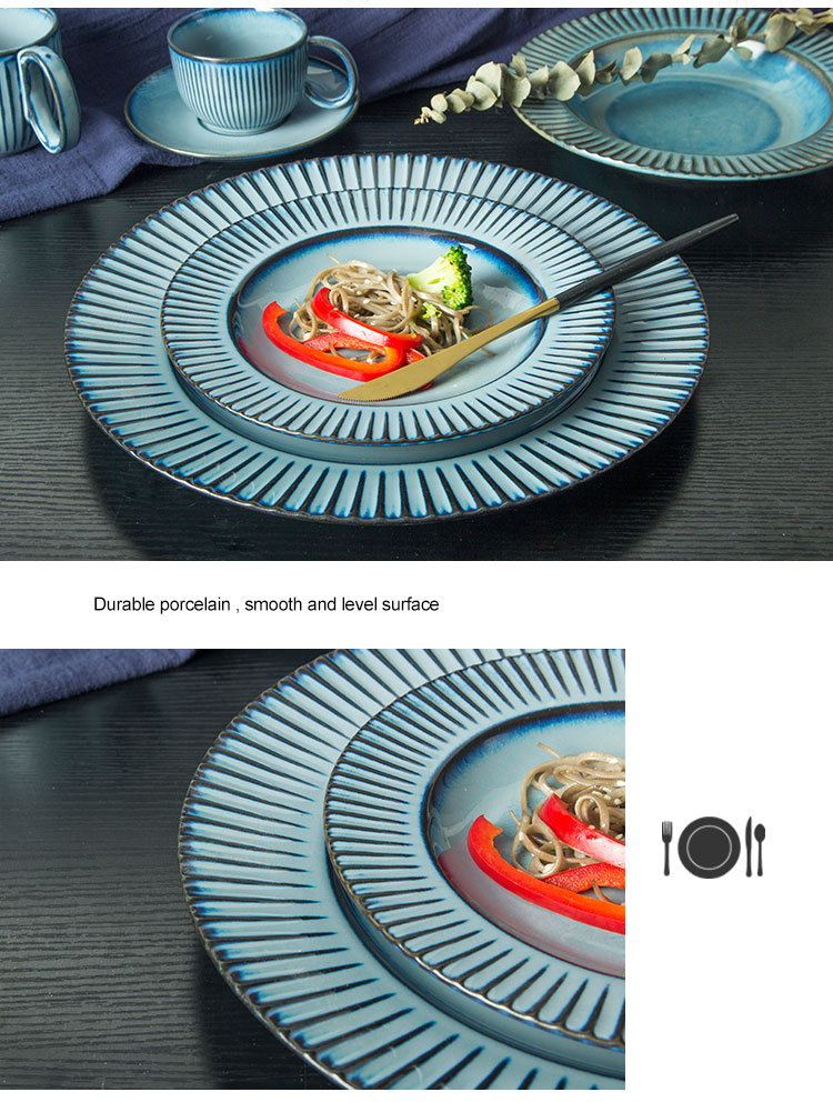 China Durable Restaurant Crockery Reactive Blue Plate