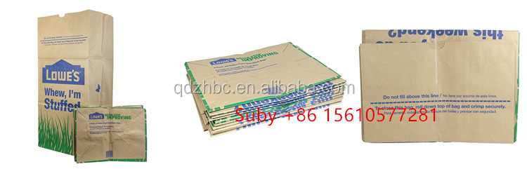 Custom print  paper yard garden waste bag 2 ply kraft paper Lawn and Leaf bags