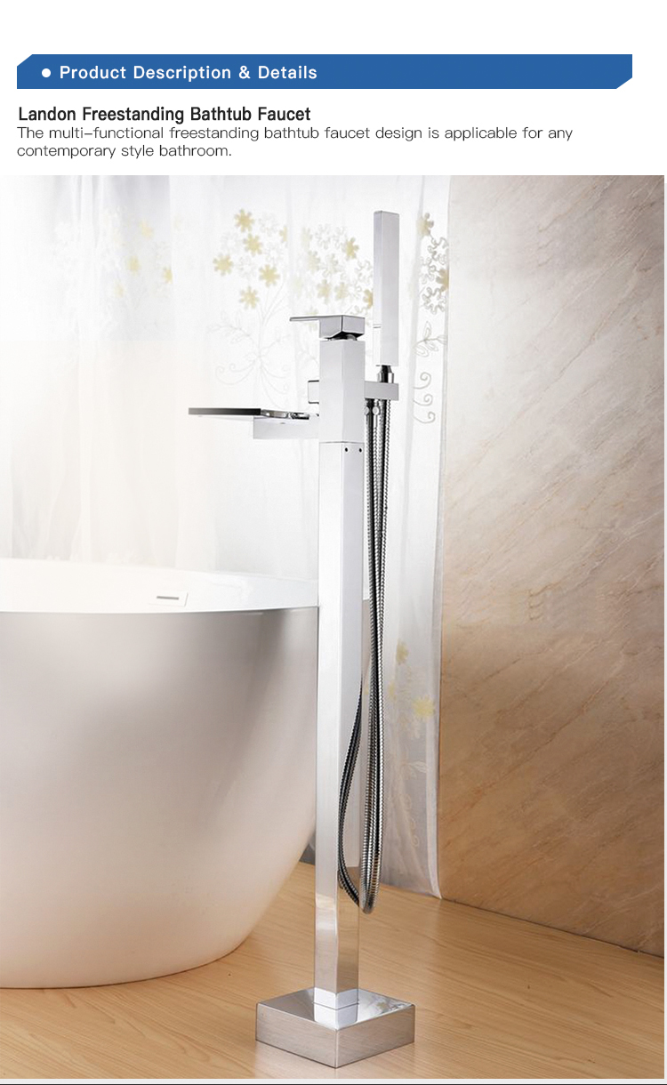 Bathroom Stand Alone Waterfall Bathtub Faucet Floor Mounted Bath Tap