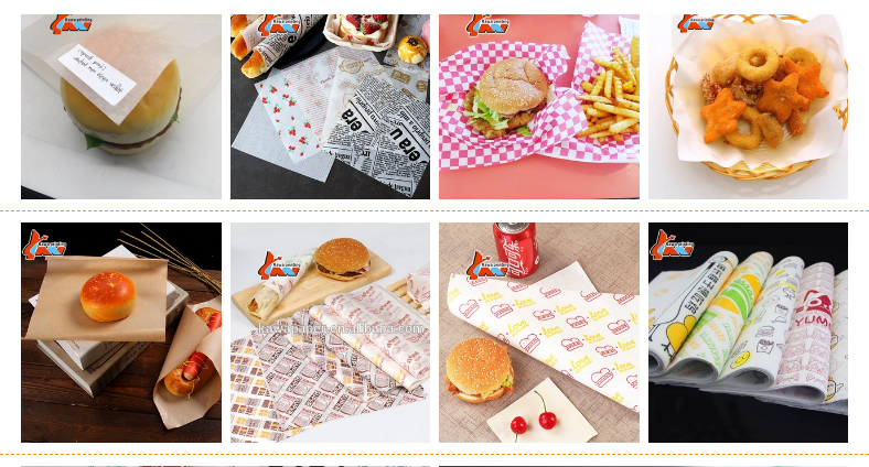 Food grade custom printed wrapping paper grease proof Wax paper for packaging