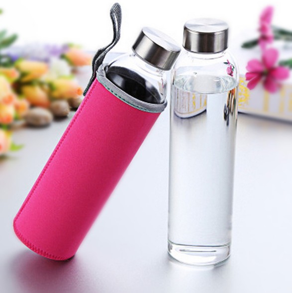 18oz Stainless Steel lid with Carrying Glass water Bottle