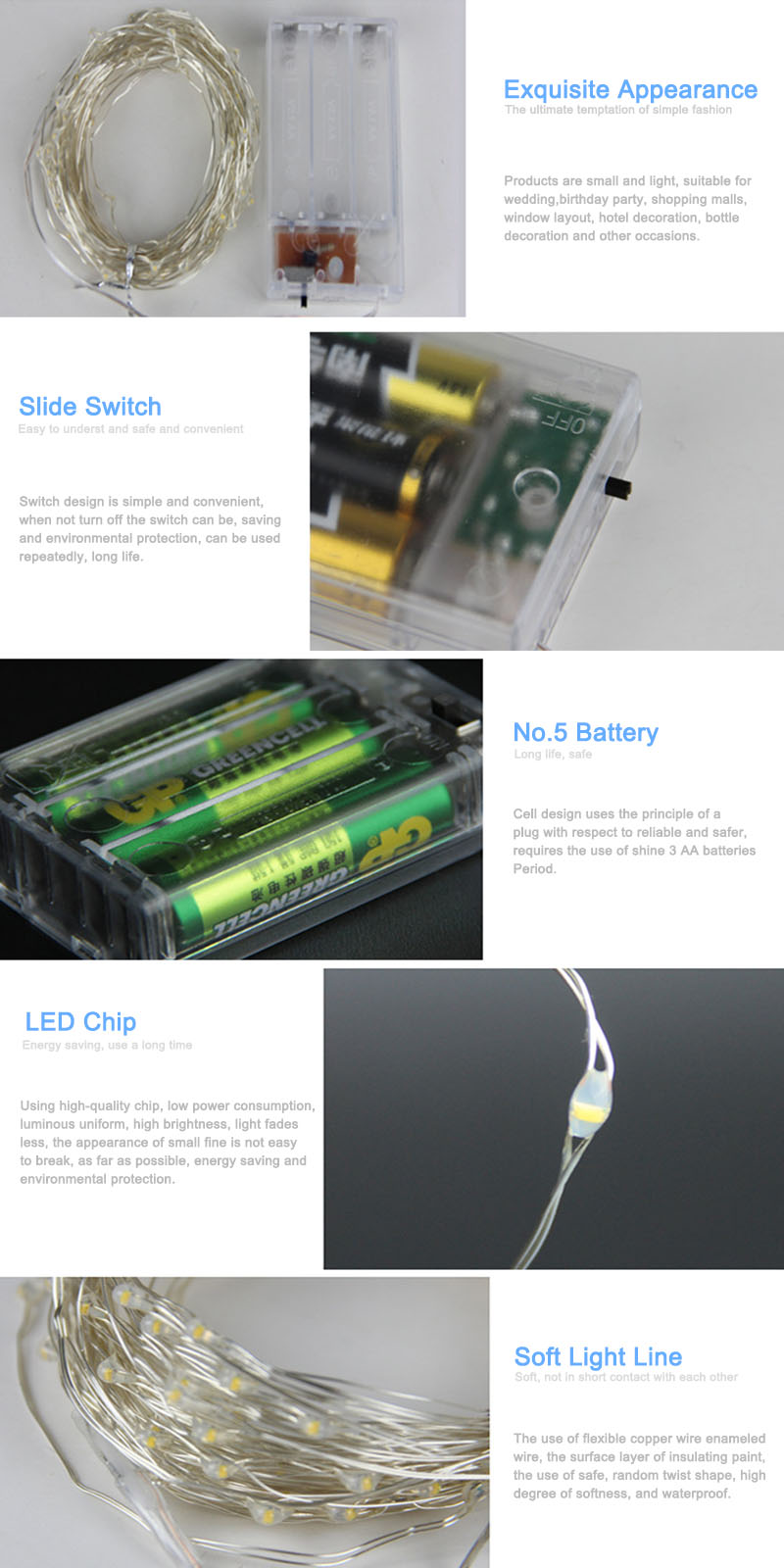 Guirlande lumineuse en fil de cuivre guirlande LED 2M avec lampe de fée pour les lumières de fête de guirlande extérieure et décor de noël du nouvel an