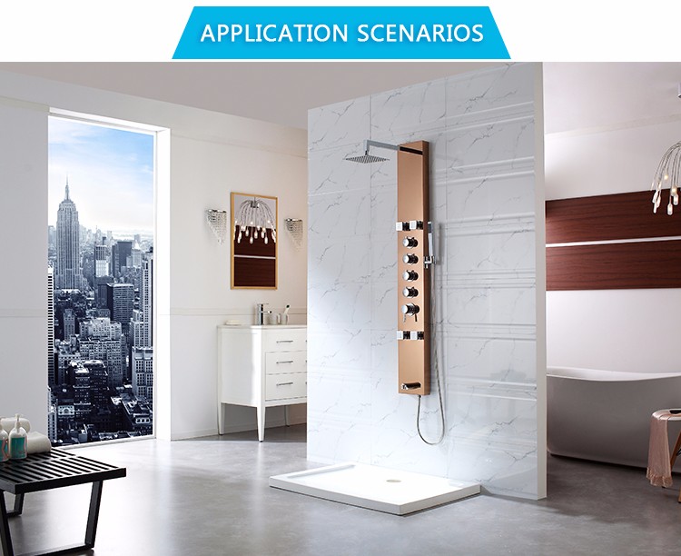 Foshan good quality 4 way diverter shower massage panel tower system in black mirror color