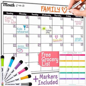 Stain resistant dry erase magnetic monthly calendar with fine tip marker