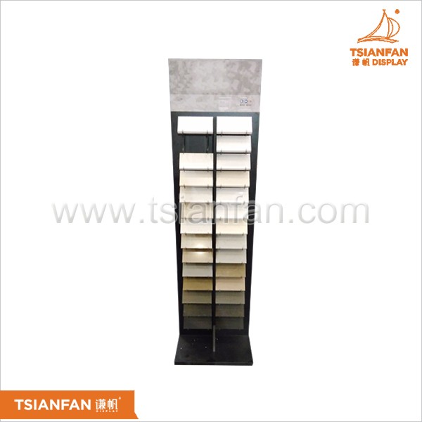 Custom Metal Showroom Natural Marble Quartz Stone Tile Display Stand Tower for Engineered Stone and Solid Surface