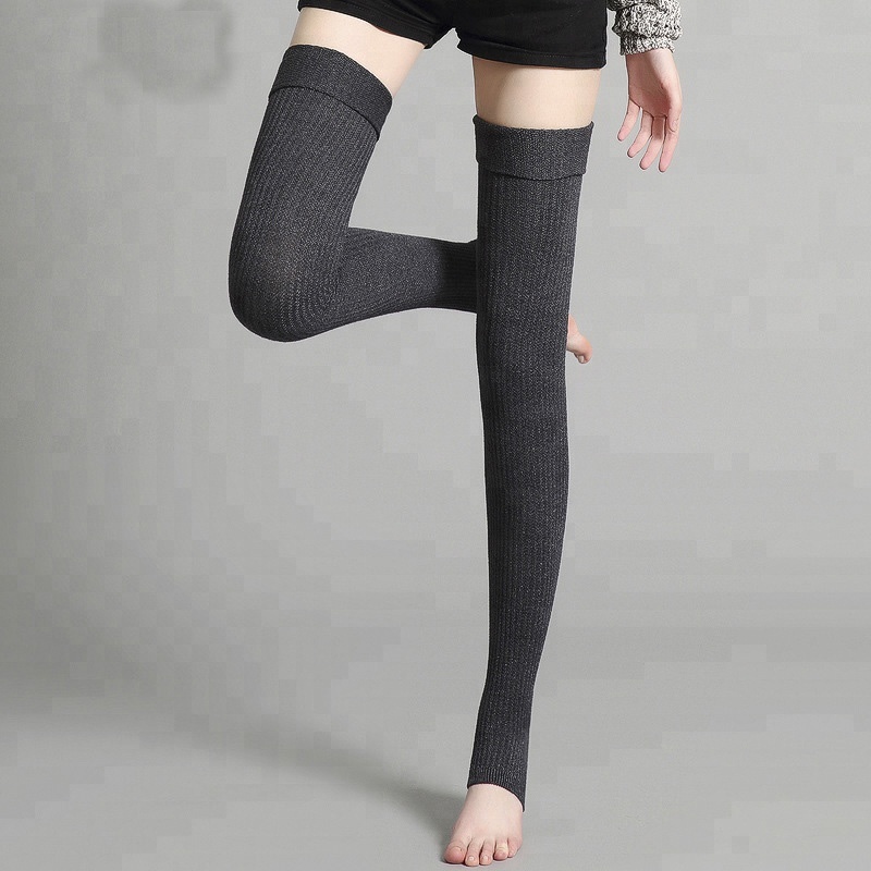 Зимний вязаный шерстяной Женщины открытым долго вязать гетры