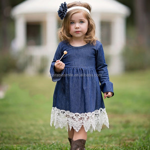 Girls Fall Long Sleeve Denim Kids Jean Ruffle Children Girl Dress