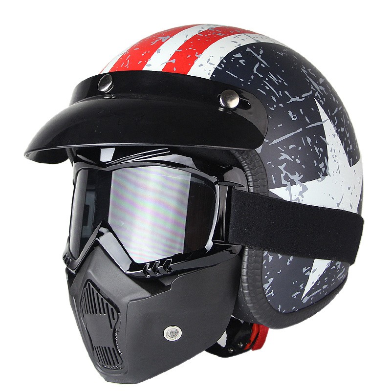 3/4 Retro Open Face Helmet In Leather Fabric Jet Style Open Face Vintage Motorcycle Helmet