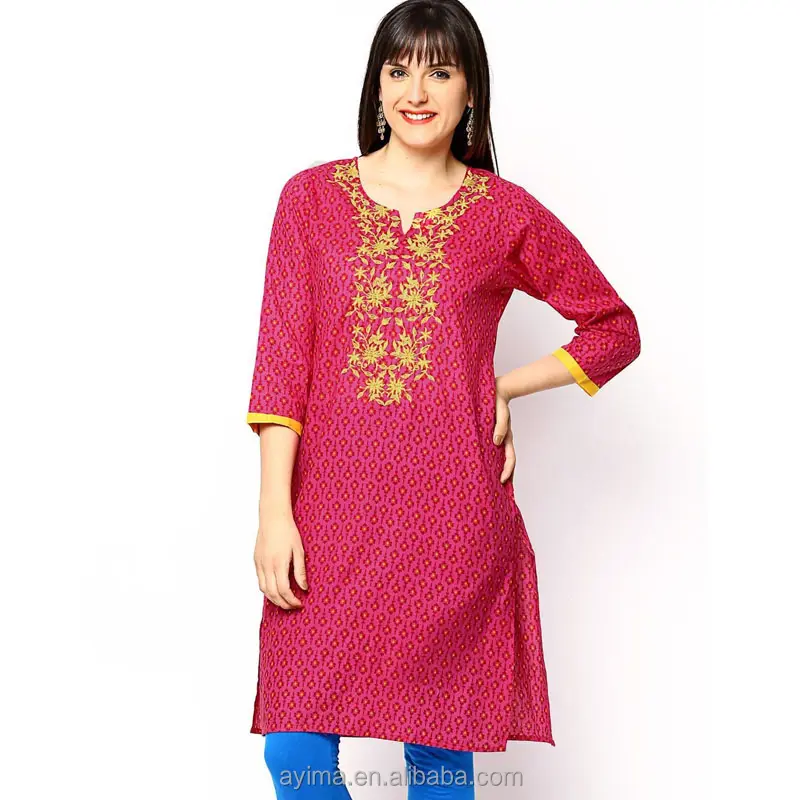 Ladies Asian Pakistani Indian Kurta Kurti High Quality Embroidery Cotton 2020 