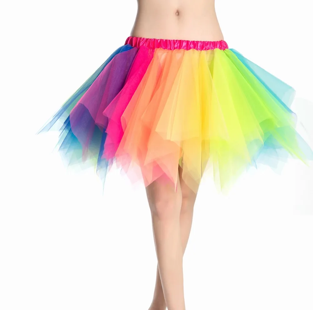 Women<i></i>'s, Teen, Adult Classic Elastic Tulle Tutu Skirt Dance ,Running Rainbow TuTu Skirt