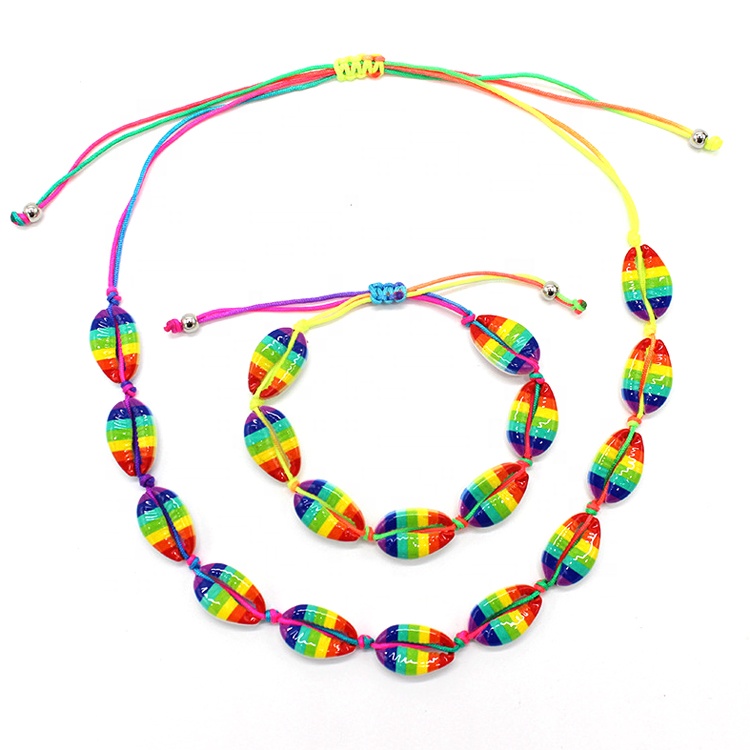 Vários Shell Colar e Pulseira Set Rainbow Declaração colar e Pulseira Conjunto